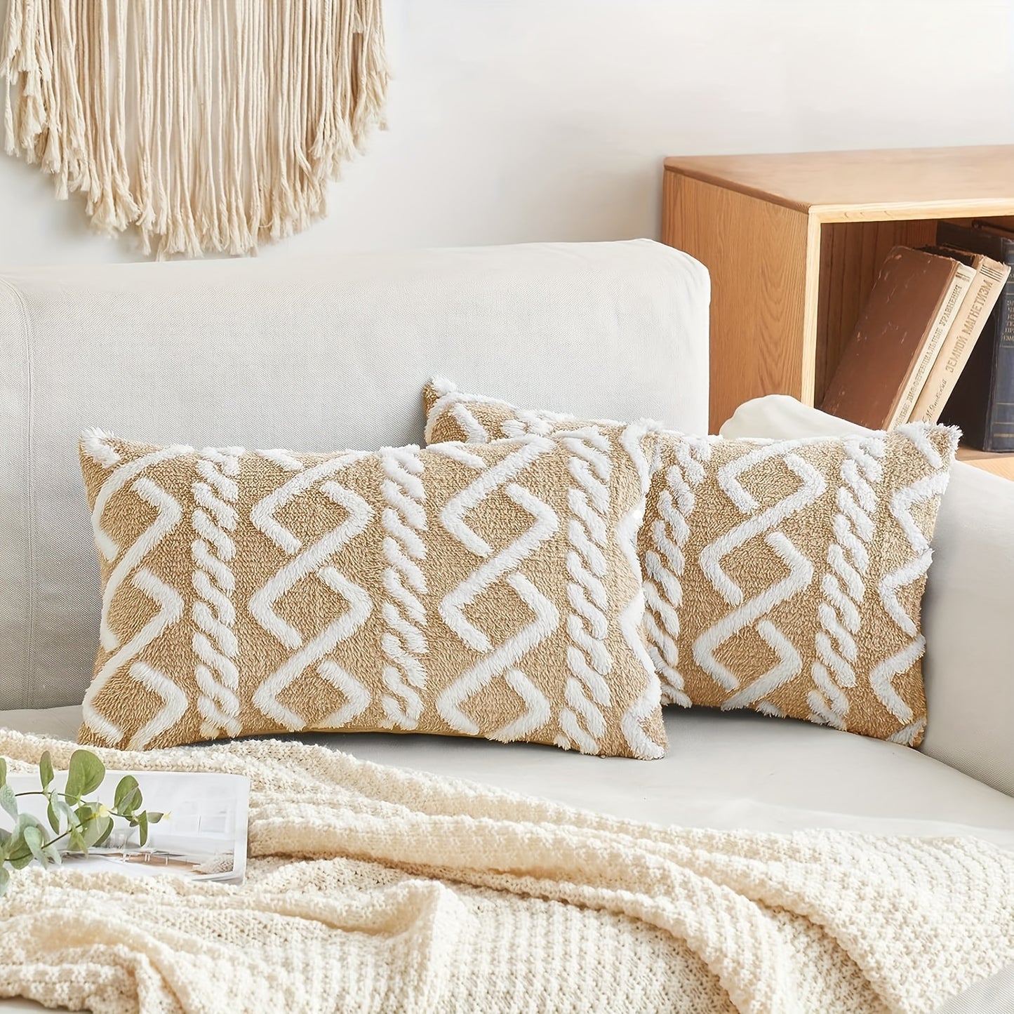 Kissenhülle mit geometrischem Muster – Weiche Plüsch-Oberfläche mit Reißverschluss